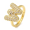 Rack Plating Letter Brass Micro Pave Clear Cubic Zirconia Adjustable Rings for Women KK-S391-03G-W-2