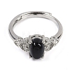 Oval Natural Black Agate Adjustable Rings RJEW-Q819-01P-09-3