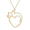 201 Stainless Steel Heart with Cat Outline Pendant Necklaces for Women FS-WG6120F-01-4