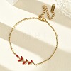304 Stainless Steel Rhinestone Leaf Link Bracelets SA-CBA5F76-03G-2