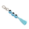 Resin Evil Eye Round Bead & Polyester Tassel Pendant Decorations HJEW-JM04165-01-5