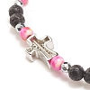 Natural & Synthetic Mixed Gemstone Beaded Stretch Bracelet with Clear Cubic Zirconia Cross for Women BJEW-JB08247-04-5