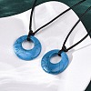 Ring Natural & Synthetic Mixed Gemstone Pendant Black Waxed Cord Adjustable Necklaces NJEW-G169-02-3