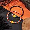 2Pcs 2 Colors Halloween Candy Corn Acrylic & Glass Seed Beaded Stretch Bracelet Sets BJEW-JB10524-2