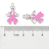 Breast Cancer Awareness Ribbon with Angel Wing Platinum Color Pearl Pink Alloy Rhinestone Enamel Pendants X-ENAM-D001-2-3