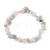 Round Natural Rose Quartz & Flower Amazonite Chips & Brass Beads Stretch Bracelets for Women BJEW-TA00715-3