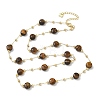 Natural Tiger Eye Faceted Flat Round Beaded Chain Necklaces with Matte Brass Beads GG-CBA37F5-01G-04-4
