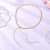 Natural Pearl Round Tassel Brass Twisted Chain Cable Chain Lariat Necklaces NJEW-JN05843-1