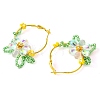 Woven Glass Flower Huggie Hoop Earring EJEW-MZ00235-05-4