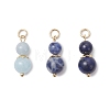 3Pcs 3 Styles Dyed Natural Quartz & Blue Spot Jasper & Lapis Lazuli Round Beaded Pendants PALLOY-JF04701-01-1