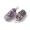 Rack Plating Copper Wire Wrapped Natural Amethyst Chip Big Pendants G-C130-01P-02-2