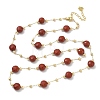 Natural Red Jasper Faceted Flat Round Beaded Chain Necklaces with Matte Brass Beads GG-CBA37F5-01G-01-4