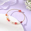 Natural Banded Agate(Dyed & Heated) Round and Rice Pearl Beaded Copper French Wire Cuff Bangles BJEW-JB14374-02-1