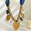 316L Surgical Stainless Steel & Resin & Plastic Pearl Heart Pendant Denim Cloth Bib Necklaces for Women WGD44EE-01-5