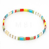 Bohemian Rainbow Glass Flat Double-Hole Bead Striped Women's Stretch Bracelets for Women QS8192-1-1