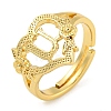 Heart with Letter & Flower Rack Plating Brass Adjustable Rings for Women RJEW-I105-05G-U-1