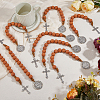 8Pcs Natural Wood Beehive Shaped Beads with Alloy Pendant Display Decorations HJEW-FH00273-4