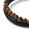 Natural Mixed Gemstone Beaded & Microfiber Leather Cord Double Layer Multi-strand Bracelet BJEW-G658-04P-3