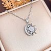 Brass Micro Pave Clear Cubic Zirconia Moon with Sun Pendant 304 Stainless Steel Cable Chain Necklaces for Women WG40DAD-04-1