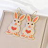 Easter Zinc Alloy & Plastic Imitation Pearl Rabbit Dangle Earrings FS-WG041E6-01-2