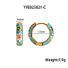 Chinese Retro 304 Stainless Steel Enamel Ring with Flower Pattern Hoop Earrings BB7359-2-2