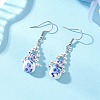 Handmade Round with Flower Printed Porcelain Dangle Earrings EJEW-JE06795-1