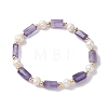 Column Natural Mixed Gemstone & Pearl Beaded Stretch Bracelet BJEW-JB10068-3