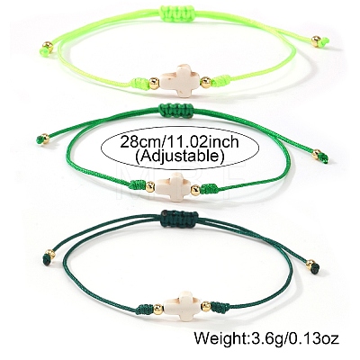3Pcs Dyed Synthetic White Turquoise & Brass Beaded Braided Bead Bracelets QB7029-15-1
