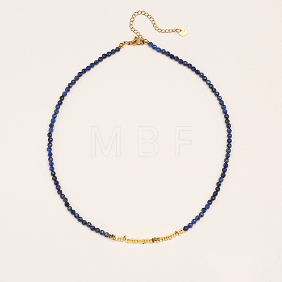 Faceted Round Natural Lapis Lazuli and Brass Beaded Necklaces WG14B70-01-1