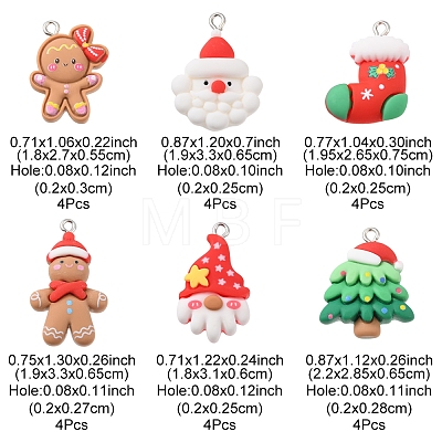 24Pcs 6 Styles Christmas Opaque Resin Pendants RESI-FS0001-44-1