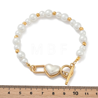 Heart 304 Stainless Steel Beaded Bracelets BJEW-L610-21G-02-1