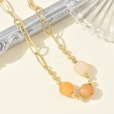 Natural Yellow Aventurine Faceted Flat Round Beaded Brass Paperclip Chain Bracelets GG-CBA37F5-02G-07-1