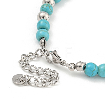 Star of David 304 Stainless Steel & Synthetic Turquoise Round Beaded Bracelets for Women BJEW-G717-06P-1