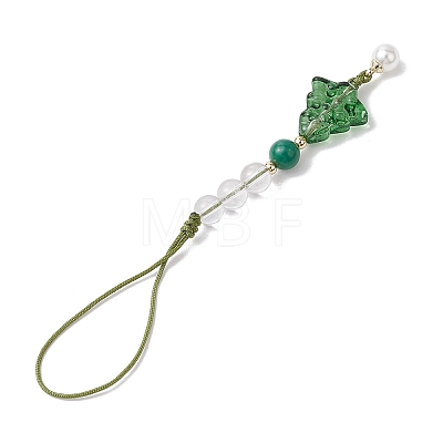 Brass Glass with Natural Quartz Crystal with Natural White Jade Mobile Straps HJEW-JM02288-1