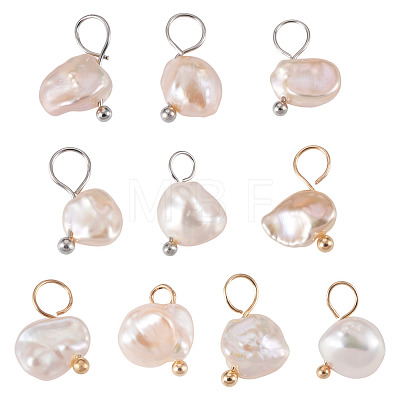10Pcs 2 Colors Natural Baroque Keshi Pearl Pendants PALLOY-TAC0308-1