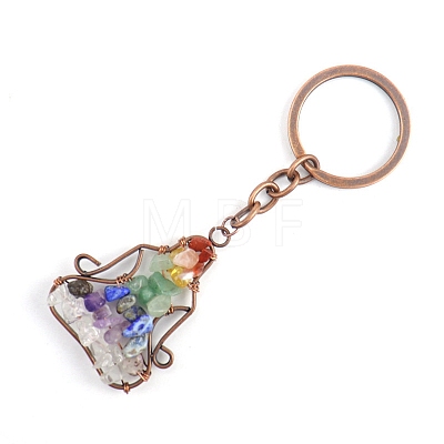 Copper Wire Wrapped Gemstone Chips Yoga Pendant Keychains PW-WG26152-01-1