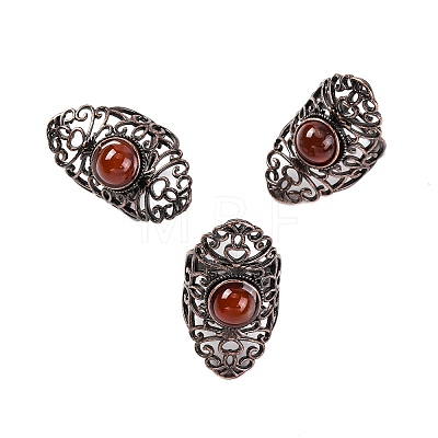 Natural Carnelian Retro Finger Rings RJEW-B067-02R-21-1