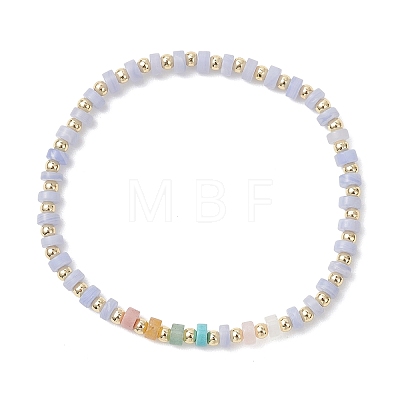Natural Green Aventurine & Rose Quartz & Howlite & White Jade & Yellow Aventurine & Synthetic Blue Lace Agate & Brass Beads Stretch Bracelets for Women BJEW-JB13334-02-1