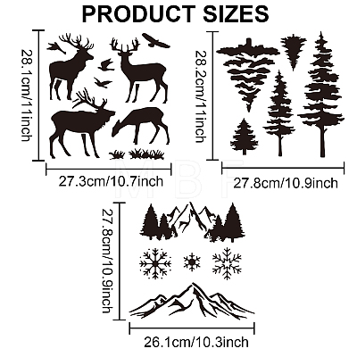 US 3Pcs 3 Styles Mountain Forest Deer PET Hollow Out Drawing Painting Stencils DIY-MA0001-70A-1