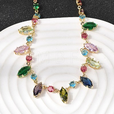 Brass Pave Colorful Cubic Zirconia Geometric Link Chain Necklaces NJEW-C111-03A-1