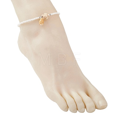 9Pcs 9 Styles Summer Beach Natural Shell Charms Glass Beaded Anklets AJEW-AN00777-1