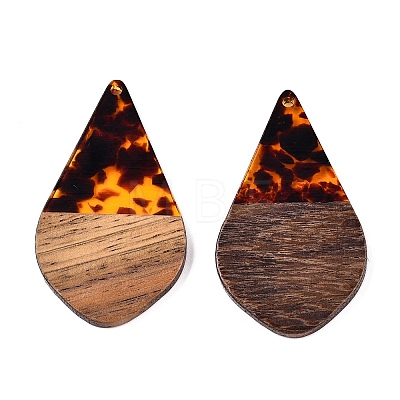 Transparent Resin and Walnut Wood Pendants RESI-T057-06D-1