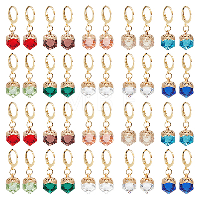 20 Pairs 10 Colors Glass Rhombus Dangle Leberback Earrings EJEW-AR0001-07-1