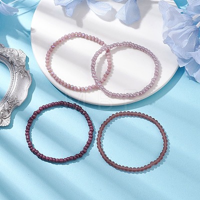 4Pcs 4 Styles Glass Seed Beaded Stretch Bracelet Sets BJEW-JB10606-1