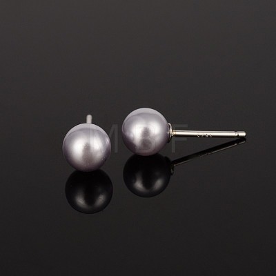 Platinum 925 Sterling Silver Ball Ear Studs EJEW-P004-62E-1