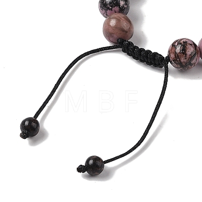 10mm Round Natural Rhodonite Braided Bead Bracelets BJEW-C067-01C-13-1