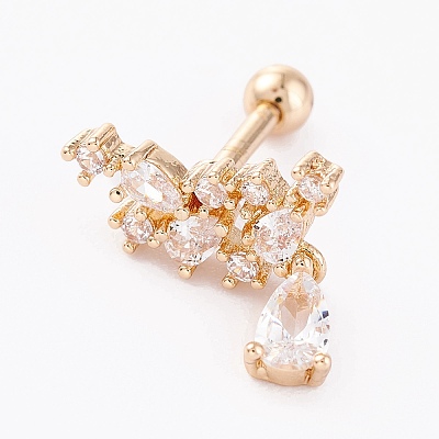 Brass Micro Pave Clear Cubic Zirconia Barbell Cartilage Earrings AJEW-P017-16G-1