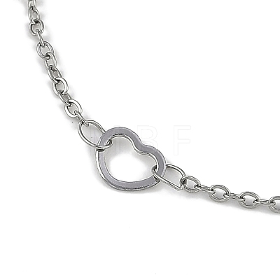 Anti-Tarnish 304 Stainless Steel Heart Link Chains Anklets AJEW-A057-09B-P-1