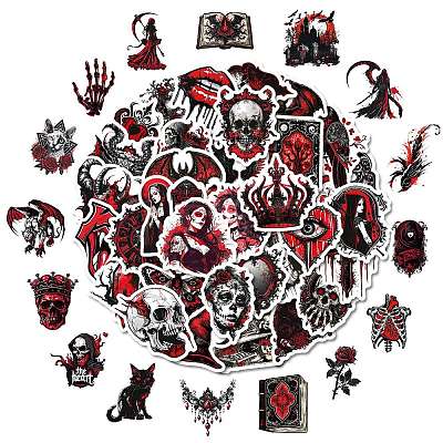 50Pcs Black and Red Gothic Skull Paper Stickers DIY-P085-10-1