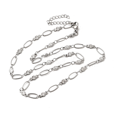 304 Stainless Steel Flower Link Chain Necklaces for Women NJEW-A046-02C-P-1